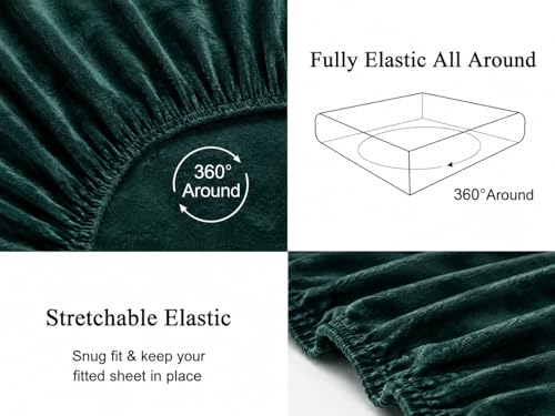 Image of Warm Flannel (Flano) King Size Winter Fitted Bedsheet | All Side Elastic Premium Winter Soft Velvet Furnishing Bed Sheet with 2 Big Pillow Cover Size - 72 x 78 X 8 Inches Solid Green