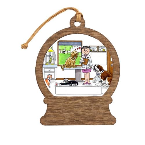 PrintedPerfection.com Personalized Veterinarian - Female Wooden Snow Globe Shaped Christmas Ornament