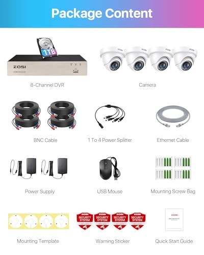 Image of ZOSI H.265+ 8CH 5MP Lite DVR Kit with 1TB Hard Drive and 4 Outdoor Cameras, Motion Detection & Instant Alerts, Remote Access