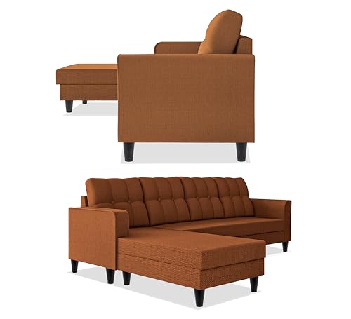 Image of Adorn India Maddox Tufted L Shape 5 Seater Sofa Set LHS (Rust) (3 Year Warranty)