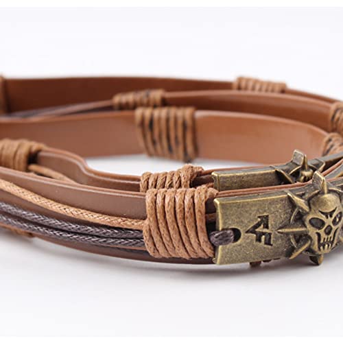 Cybling Hat Bands For Women Fedora Handmade Diy Europe Style Retro Skull Leather Thin Belt Lace-Up Girdle Decorative Men Ornaments Brown #TOP6