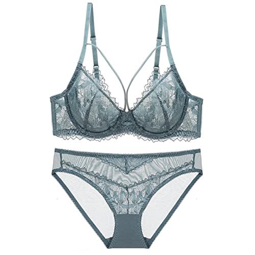 Ensemble lingerie dentelle fine avec soutien-gorge push-up et slip vert bonnet A à E