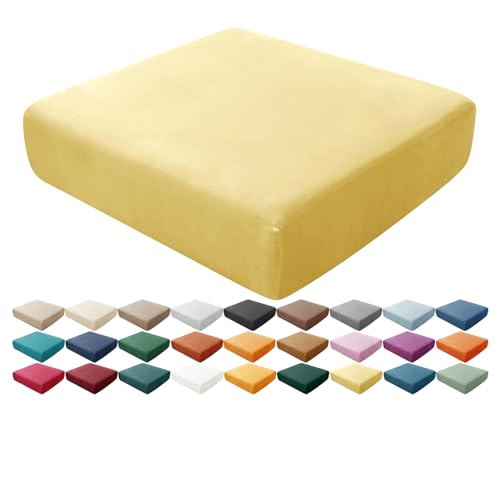HonunGron Sofa Seat Cushion Covers, Stretch Velvet Sofa Cushion Slipcovers with Elastic Bands Replacement for Individual Cushion Furniture Protector Sofa Seat Cover For Chair (Lemon Yellow,1pc)
