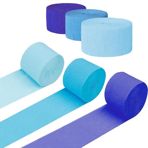 Krepppapier 6 Rollen, Krepp Papier von Blau, Hellblau, Lila, Regenbogen Krepppapier Band für Partydeko, Geburtstagsdeko, Hochzeitsdekorationen, 4,5 cm x 25 m