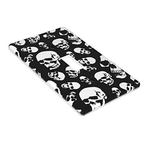Single Light Switch Plate Cover Decorative 1 Gang Toggle Halloween Skull Black For Kids Boys Room Bedrooms Bathrooms Kitchen Standard Size 4.5" X 2.76" #TOP2