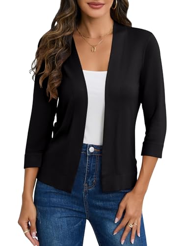 SPR&JOY Women's 3/4 Sleeve Cropped Cardigan Sweater Open Front Short Shrugs Cardigans Lightweight Sweaters Tops