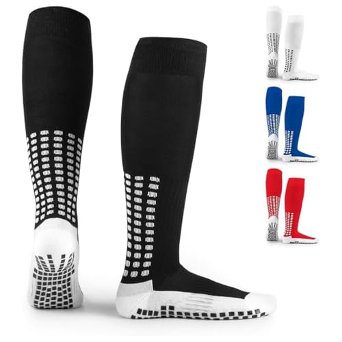 LUX SPORTS Anti-Slip Knee-High Football Socks - One Size Black Cotton Unisex - Non-Slip Stability for Football Grip Socks