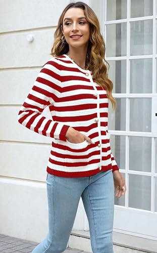 Halife Womens Cardigan Sweaters with Pockets Crew Neck Button Front Knitted Outwear Coat4