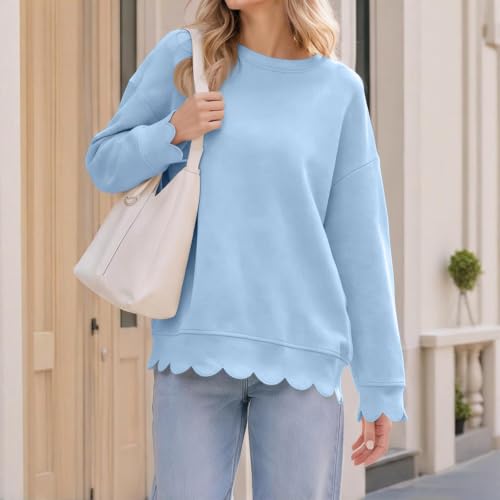 Oversized Crewneck Sweatshirt Women Scalloped Casual Sweater Sweat Shirt - image 3