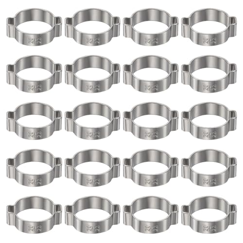Image of sourcing map 20pcs Double Ear Hose Clamp 20-23 mm 304 Stainless Steel Hose Clamp Double Ear O Clips Crimp Rings for Fuel Line Pipe Tube Fitting Connections, Silver