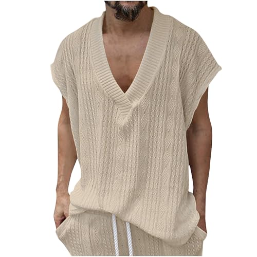 Men's Sweater Vest Relaxed Fit V Neck Sleeveless Knitted Pullover Cable Knitted Casual Soild Loose Plus Size Waistcoat