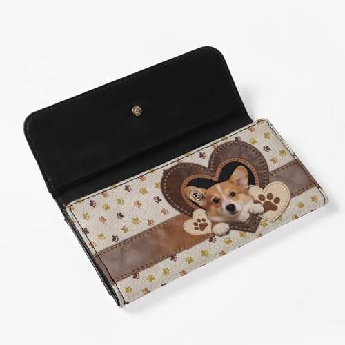 Image of AFPANQZ Funny Corgi Print Womens Wallet with RFID Slim Wallets for Women, Thin Ladies Credit Card Holder Purse, Cute Leather Bifold Clutch