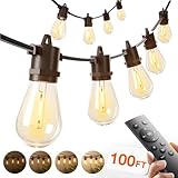 addlon 100FT LED Outdoor String Lights, Remote Dimmable Patio Lights with Timer & 3 Lighting Modes, 32 Shatterproof Edison Bulbs, Waterproof Connectable String Lights for Outside Backyard Porch Party