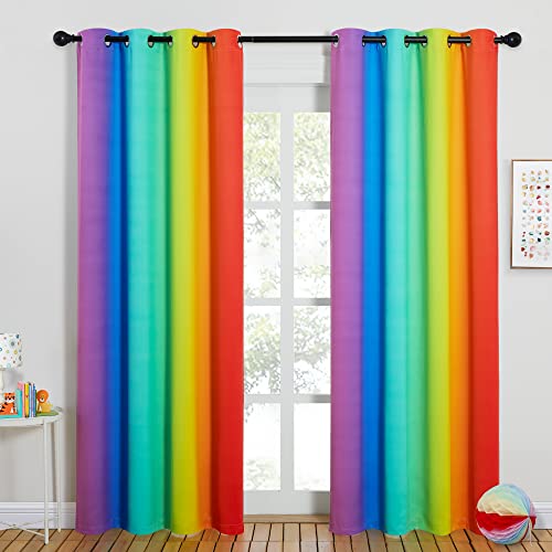 NICETOWN Colorful Cute Cartoon Sky Rainbow Living Room Curtains, Home Decoration Curtains for Bedroom Girls Room Decor, Window Drapes for Girly Nurser