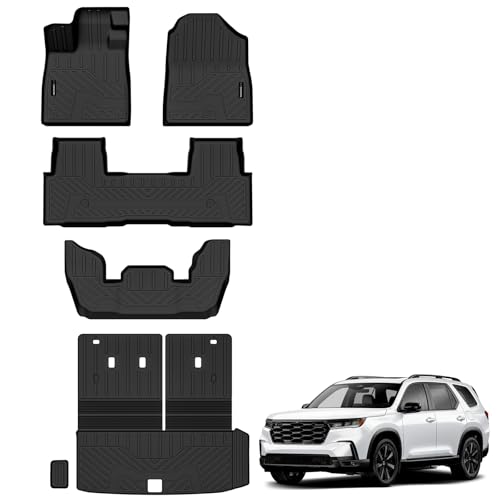 Auxko All Weather Floor Mats Cargo Mat with Backrest Mat for 2023-2025 Honda Pilot TPE Liners Accessories Guard Odorless Anti-Slip Floor Liners & Trunk Liner with Back Seat Protectors for Honda Pilot