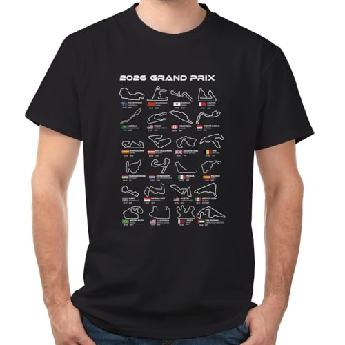 Wanapix | Camiseta Fórmula 1 Hombre | 100% Algodón | Regalo Fans Automovilismo | Talla S | Color Negro | Calendario y Circuitos 2026