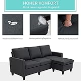 HOMCOM Ecksofa, 3 Sitzer Sofa und Kissen, Eckcouch, L-Form Couch für Wohnzimmer, Schlafzimmer 197 x 139 x 91 cm, Leinen, Dunkelgrau