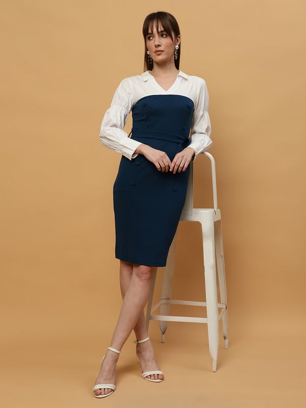 Image of BEATNIK Casual Wear Peter Pan Full Sleeve Blue Womens Dresses