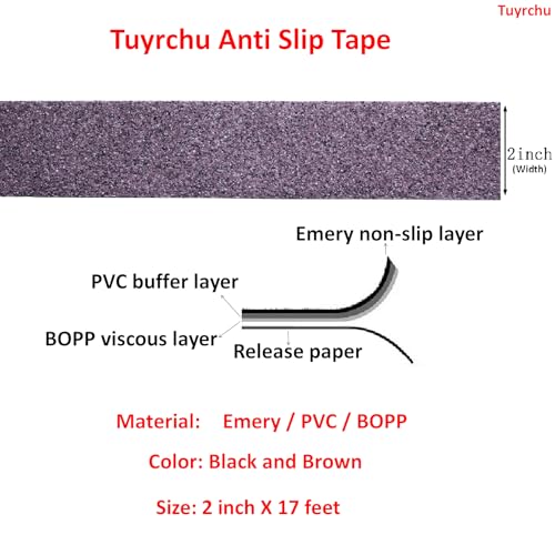 Image of Anti Slip Tape 2 Inch Wide, Waterproof Grip Adhesive Heavy Duty High Traction Friction for Indoor /Outdoor Steps (17 Ft /Brown-Black).