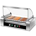 Happygrill Electric Sausage Grill Stainless Steel Hot Dog Grill Cooker, 1200W Sausage Roller Grill Machine with 7 Rollers for 18 Hotdogs