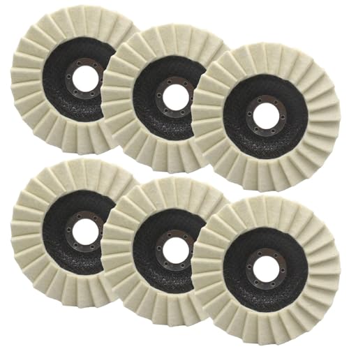 Lot de 6 disques de polissage en laine pour meuleuse d'angle - 125 mm - Disque brillant - 22,23 mm