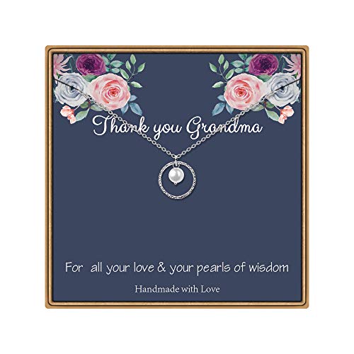 IEFLIFE Grandma Necklace Thank You Gifts, Interlocking Infinity Pearl Necklace Grandma Jewelry Grandma Granddaughter Necklace Grandma Gifts from Daughter Grandmother Necklace for Grandma