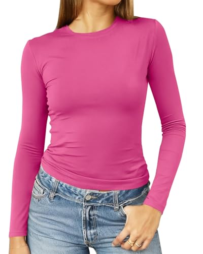 Image of Abardsion Women's Slim Lightweigh Long Sleeve T Shirts | Fall Clothes 2026 Casual Basic Crewneck Going Out Crop Tops Y2K