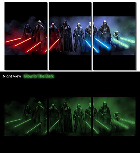Picture Sensations® Glow In The Dark Framed Canvas Art Print, Star Wars Darth Vader Luke Skywalker Yoda Darth Maul Lightsaber Canvas Art - 42"x24"