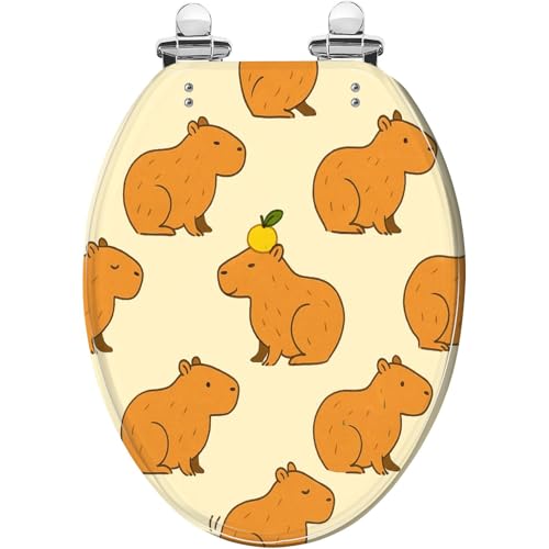 Elongated Toilet Seat Cute Capybara seamless pattern capybara sitting drawing Resin Toilet Seat Quietly Close Quick Release Hinges with Cover Bumpers Decorative Easy to Install Clean