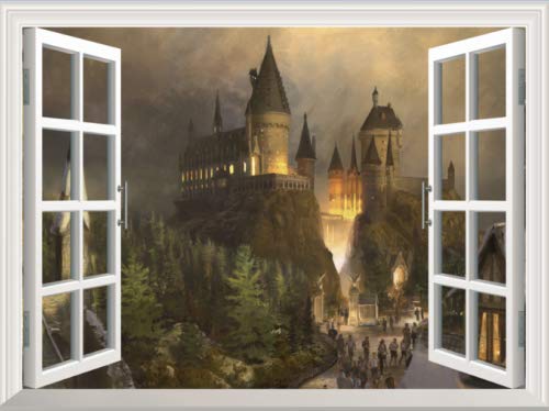 Utopiashi Ventana 3D Harry Potter Hogwarts School Adhesivos de Pared Magic Castle Kid Room Decor