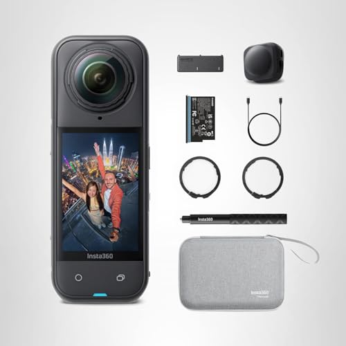 Insta360 X5 Essentials Bundle - Waterproof 8K 360&deg; Action Camera, Leading Low Light, Invisible Selfie Stick Effect, Rugged and Replaceable Lens, 3-Hour Battery, Built-in Wind Guard, Stabilization