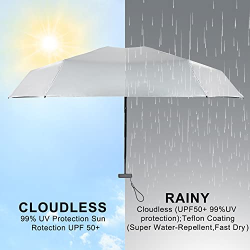 Leagera Mini Umbrella For Purse - Upf 50+ Uv Blocker Umbrella, Small Lightweight Travel Umbrella Compact Sun Umbrella, Women Kids Parasol Umbrellas, Silver&Black #TOP3
