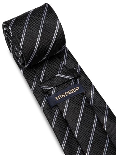 Image of HISDERN Mens Ties Set Stripe Plaid Ties for Men and Pocket Square Cufflinks Formal Silk Necktie Wedding Business
