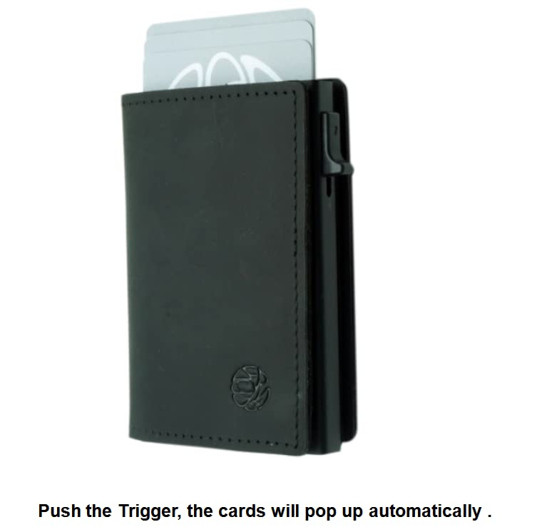 Slim Aluminum & Genuine Leather Card Holder with Magnetic Closure – RFID Blocking Wallet with Built-in Air Tag Pocket – Holds 1-6 Cards & Cash – Minimalist Men’s Wallet Gift Box Included (Black)2