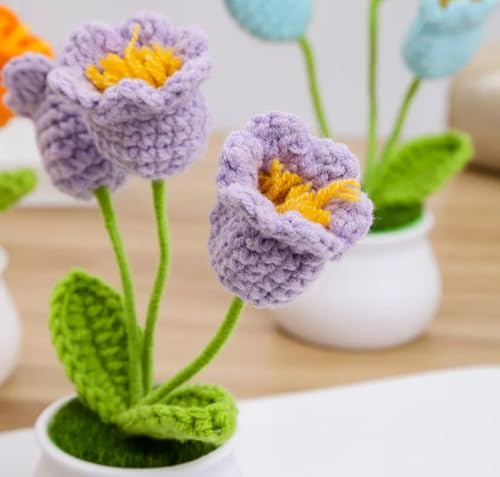 Image of VRB DecTM 1 Pcs Crochet Flowers Artificial Daisy for Office Desk Car Dashboard Decor,Home Decoration, Office, Bedroom, Christmas Decor, Wedding,Diwali (Single Pink Daisy with Pot)