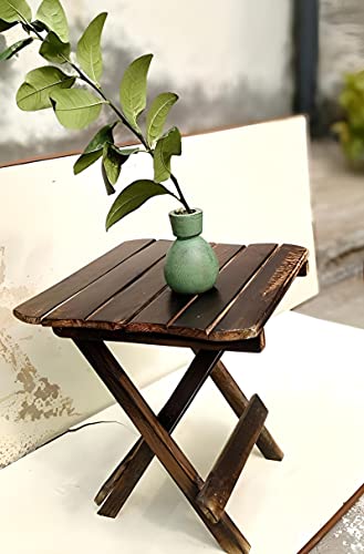 Image of Wood Polished And Furnished End Table /Stool With Antique Polish Multipurpose Coffee Stand Table (Square, 12 Inches)