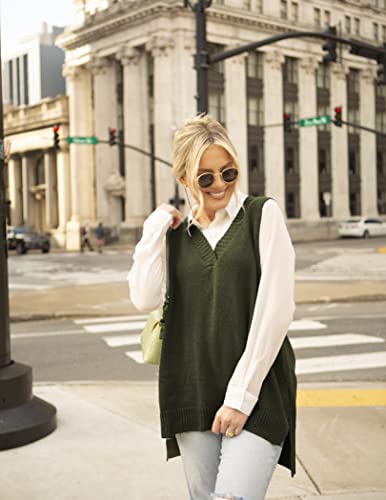 Beyove Women's Stylish Knit Sweater Vest Winter Thick V-Neck Casual Style Side Slit Hem Sleeveless Oversized Loose Pullover Vest, Army Green Xx-Large #TOP2