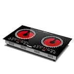 Cooksir Double Ceramic Hob, Plug in Electric Hob 60CM, Built-in or Portable with Rubber Feet, Individual Touch Control, Horizontal Cooktop, Safety Lock, Timer, Infrared Heating for All Type Pot, 230V