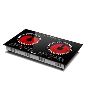 Cooksir Double Ceramic Hob, Plug in Electric Hob 60CM, Built-in or Portable with Rubber Feet, Individual Touch Control, Horizontal Cooktop, Safety Lock, Timer, Infrared Heating for All Type Pot, 230V