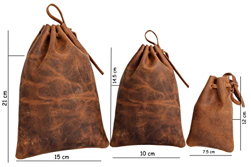 Leather Drawstring Pouch multipurpose Medieval coin waist bag Medicine Pouch (Vintage Brown, 12 cm x 7.5 cm)