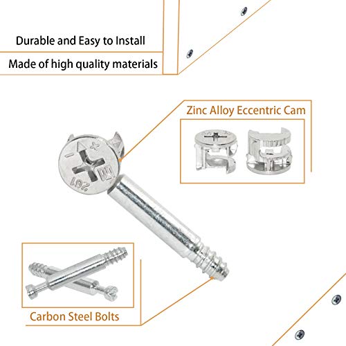 Flyshop 10 Sets Self-Tapping Furniture Cabinet Connector Connecting Fittings #261 (15 X 12Mm) Cam Lock With M6 Threaded 28Mm Length Dowel #TOP4