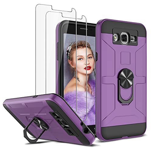 Galaxy Sky Case,Galaxy J3 2016/J3 V Case,Galaxy Express/Amp Case,Galaxy Sol Case, Jeylly Shockproof Dual Layer Armor Defender Scratch Absorbing Hybrid Rubber Plastic Phone Case Cover - Purple