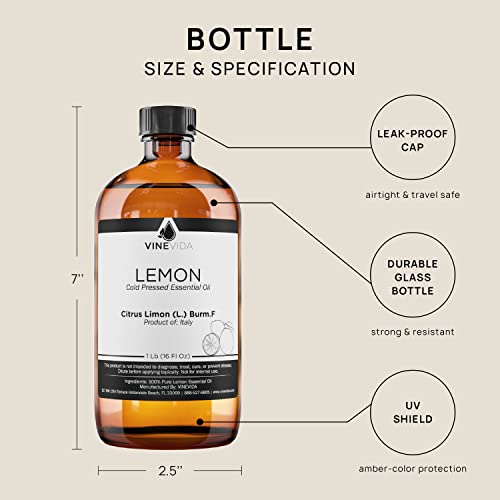 Vinevida Lemon Essential Oil 16 Oz - Undiluted Lemon Oil 16 Oz - Lemon Candle Oil Scent - Diy Candle Scents For Candlemaking - Bulk Essential Oil For Soap Making Safe For Skin #TOP1