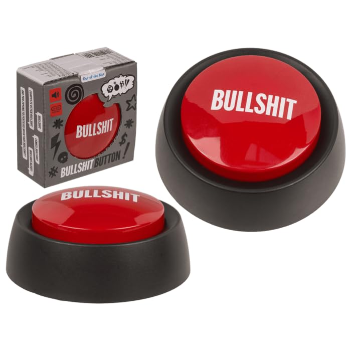 Inevitable Novelty Bullshit Sound Button with 6 Sounds, 9 cm, Black and Red, Battery Operated, Gift Box