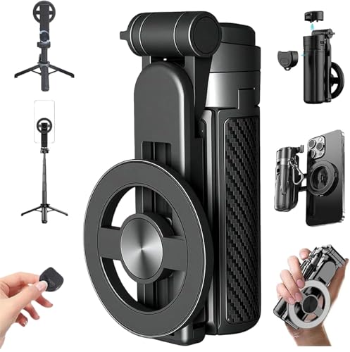 Palo selfie magnético multifuncional 4 en 1 con rotación de 360°, trípode universal para teléfono selfie, control inalámbrico Bluetooth, soporte magnético para teléfono para selfies, grabación de