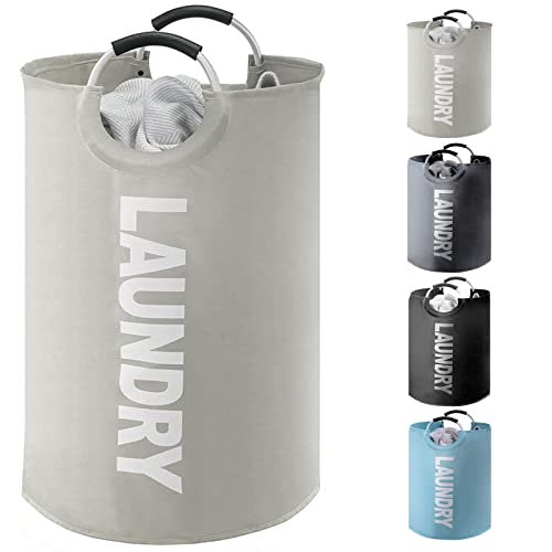 YOUDENOVA ランドリーバスケット 大容量115L せんたくかご 85％防水性 折りたたみ 撥水加工 耐荷重15KG 洗濯物入れ 取っ手付き ランドリーバッグ 衣類収納 寝室 脱衣所 リビング クローゼット内 幅43×高さ79（cm） (ライトグレー、115L)