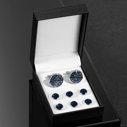 wynameleri Men's Jewelry Cufflinks and Studs for Tuxedo Shirts Round Buttons Set for Weddings, Business, Dinner4