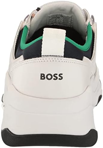 BOSS Men's Running Style Soft Leather Sneakers, Dutch White/Pebble Grey, 13 | Image 2