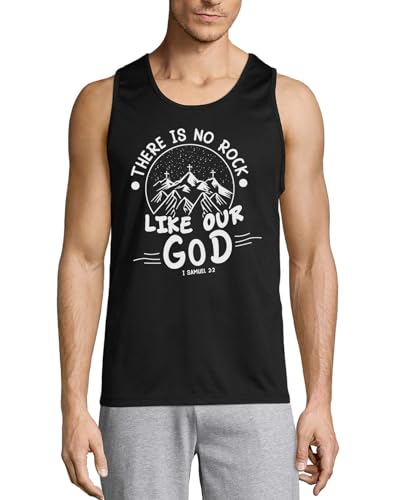 Camiseta sin mangas de algodón inspiradora con frase de fe sobre roca fuerte para hombre