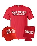 Political MAGA Bundle: Make America Great Again Baseball Cap, Adult Short Sleeve T-Shirt, Beverage Insulator-Red-Medium